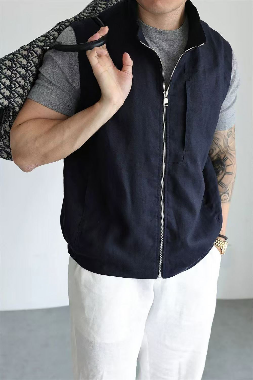 Men's Stand-Collar Textured Smart-Casual Business Vest
