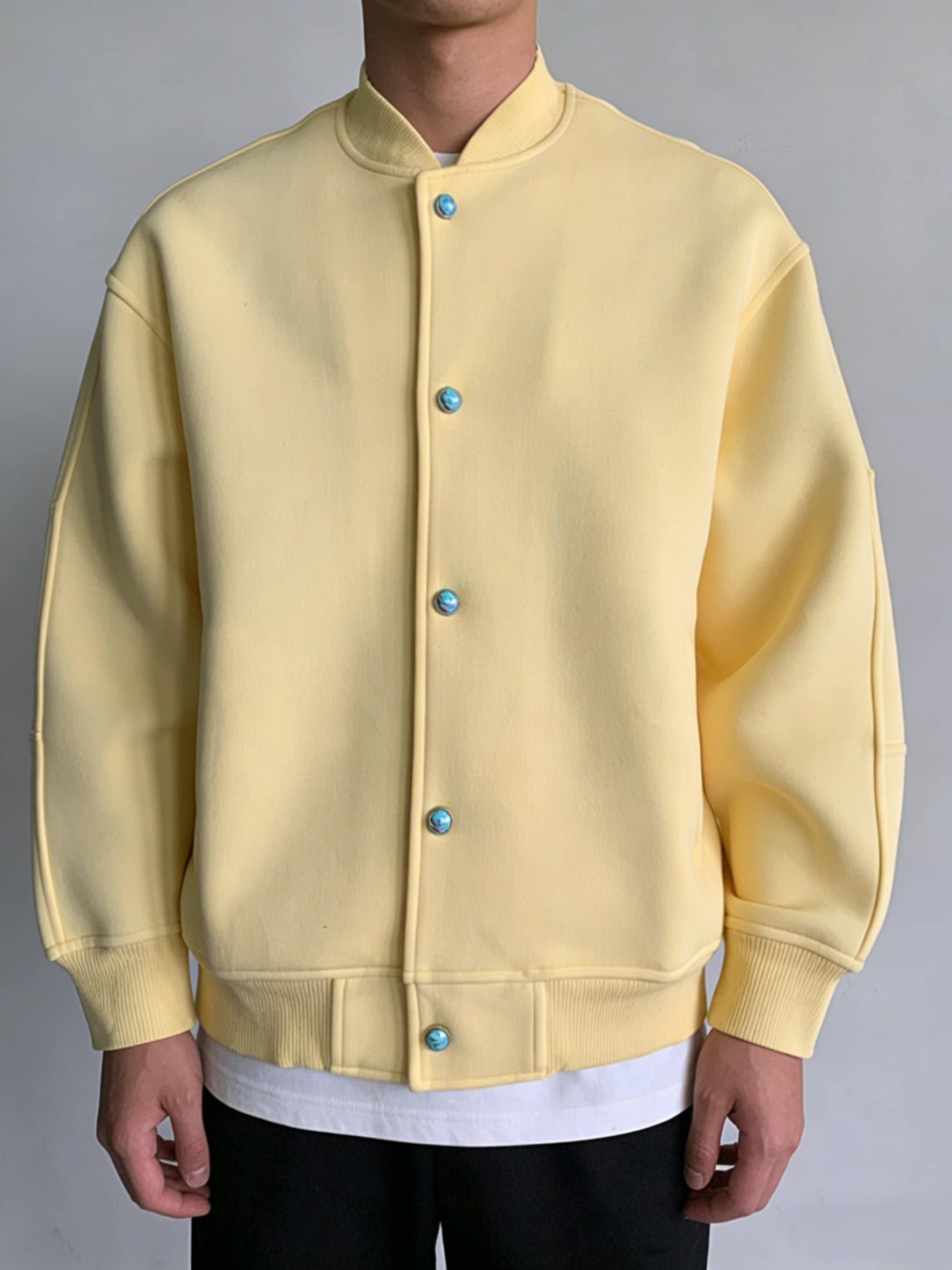 Men’s Smart Casual Stand Collar Jacket – Turquoise Accent Lightweight Coat