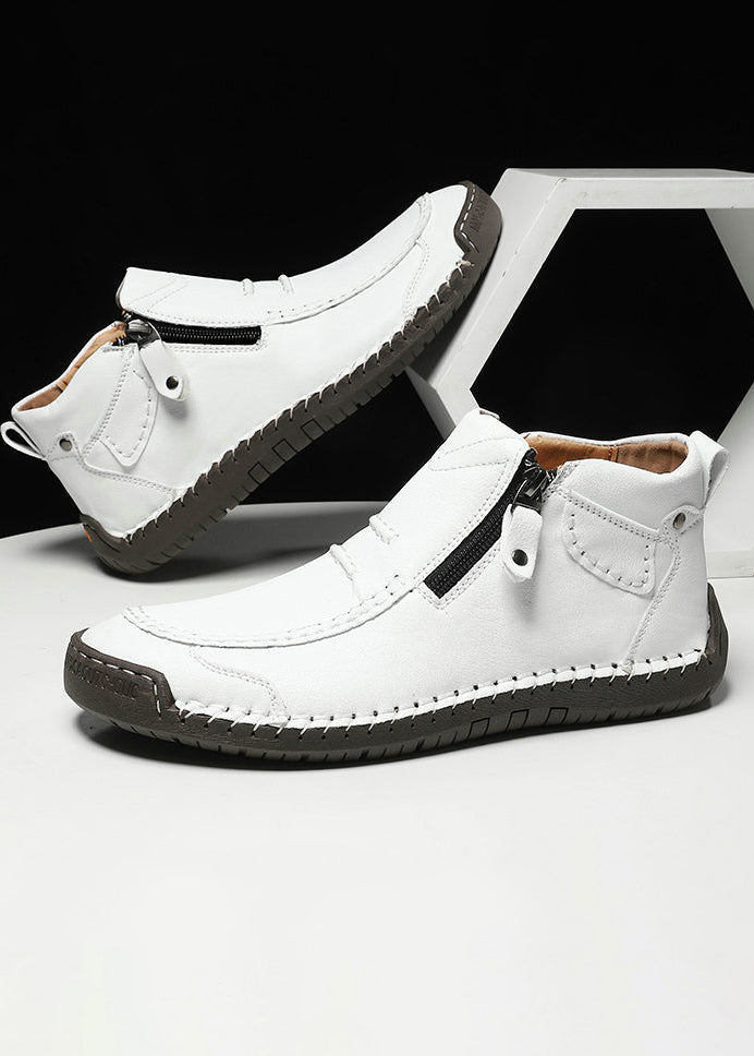 Men‘s Slip-On Leather Martin Boots – Round Toe, Casual, Breathable & Durable