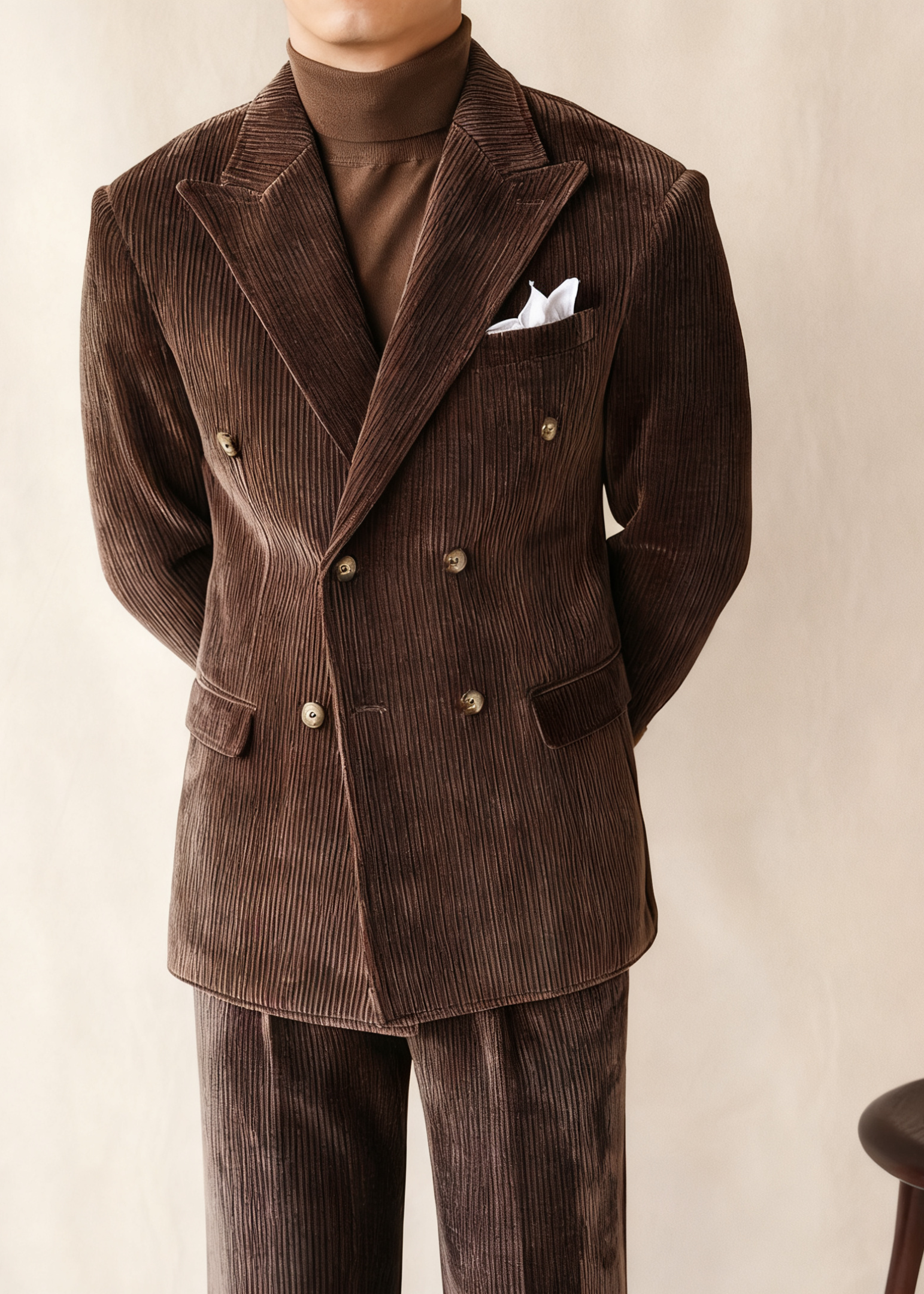 Naples Double-Breasted Corduroy Suit Jacket for Men – Winter Business & Casual Italian Lapel