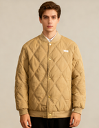 Diamond Quilted Stand-Collar Baseball Jacket