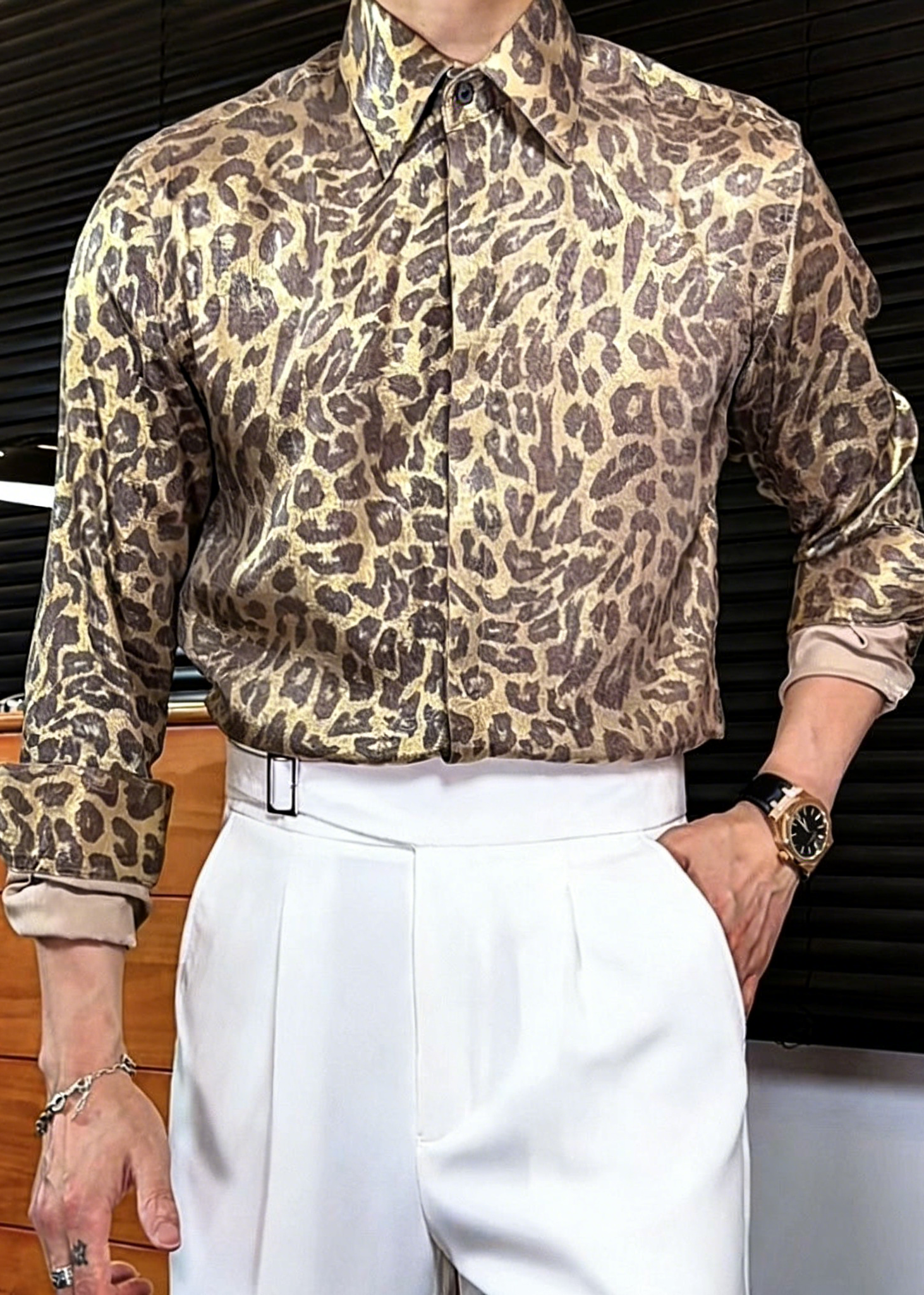 Men's Luxury Embossed Crocodile Pattern Satin Shirt - Wrinkle-Free Silk-Like Acetate Formal Dress Shirt