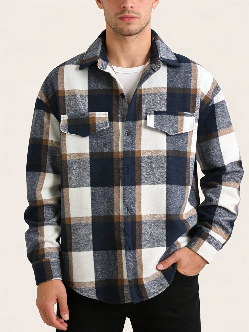 Plaid Brushed Lapel Shirt