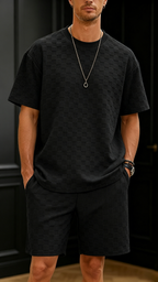 Men's Premium Checkerboard Knit Crewneck Tee & Shorts Set