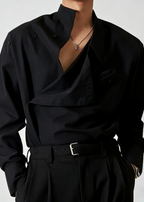 Avant-Garde Asymmetric Collar Button-Up Shirt - French Style Deconstructed Runway Shirt