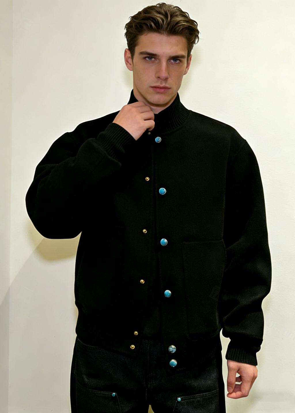 Men's Minimalist Casual Bomber Jacket – Solid Color Relaxed Fit Button Jacket
