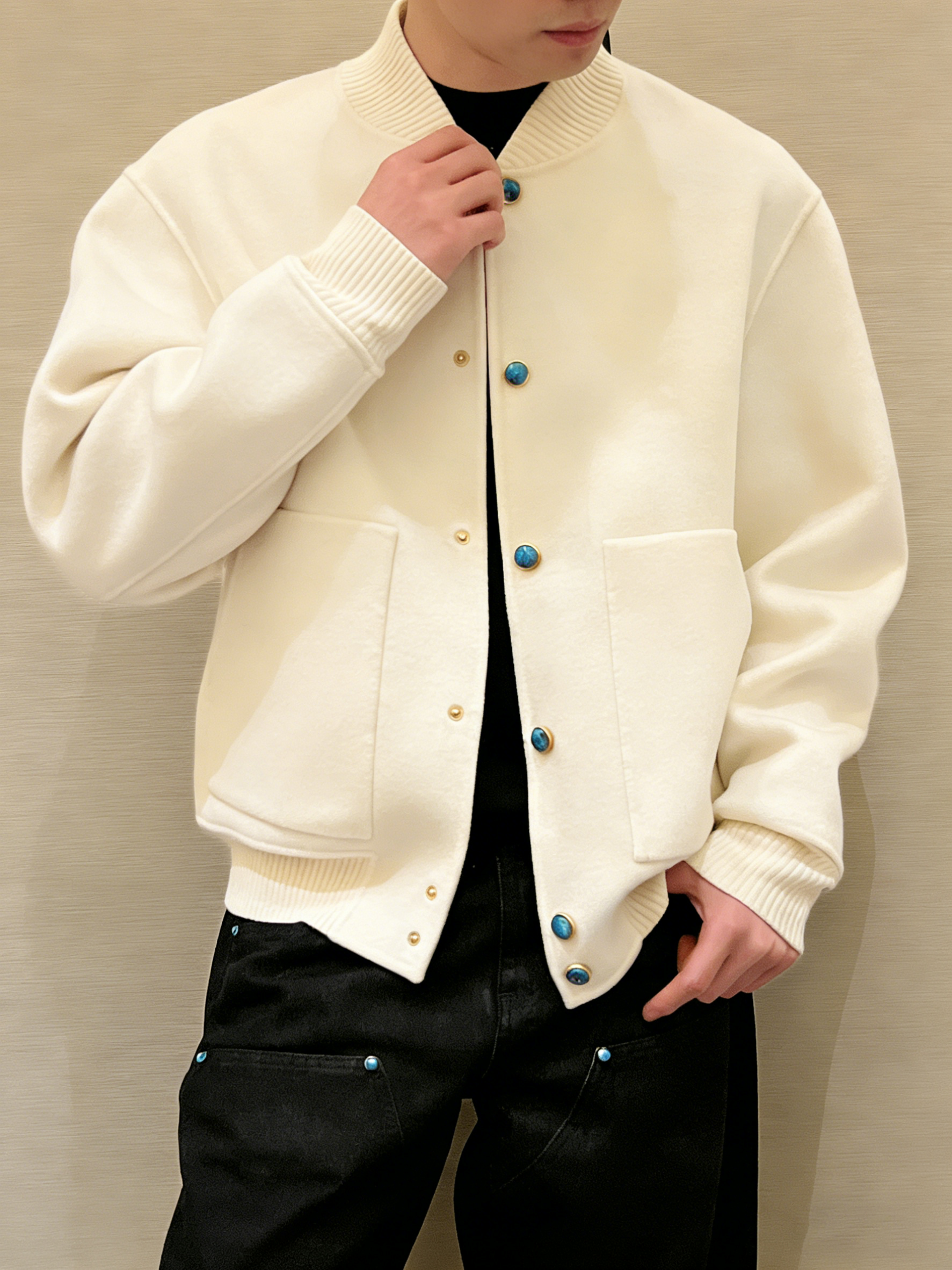 Men's Minimalist Casual Bomber Jacket – Solid Color Relaxed Fit Button Jacket