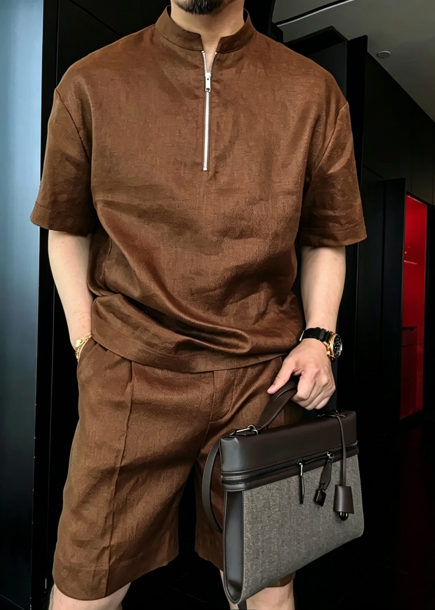Men's Old Money Linen Half-Zip Short Sleeve Set – Luxury Summer Casual Outfit
