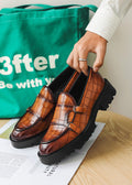 Men’s Double Buckle Chunky Sole Loafers – Retro Slip-On Dress Shoes