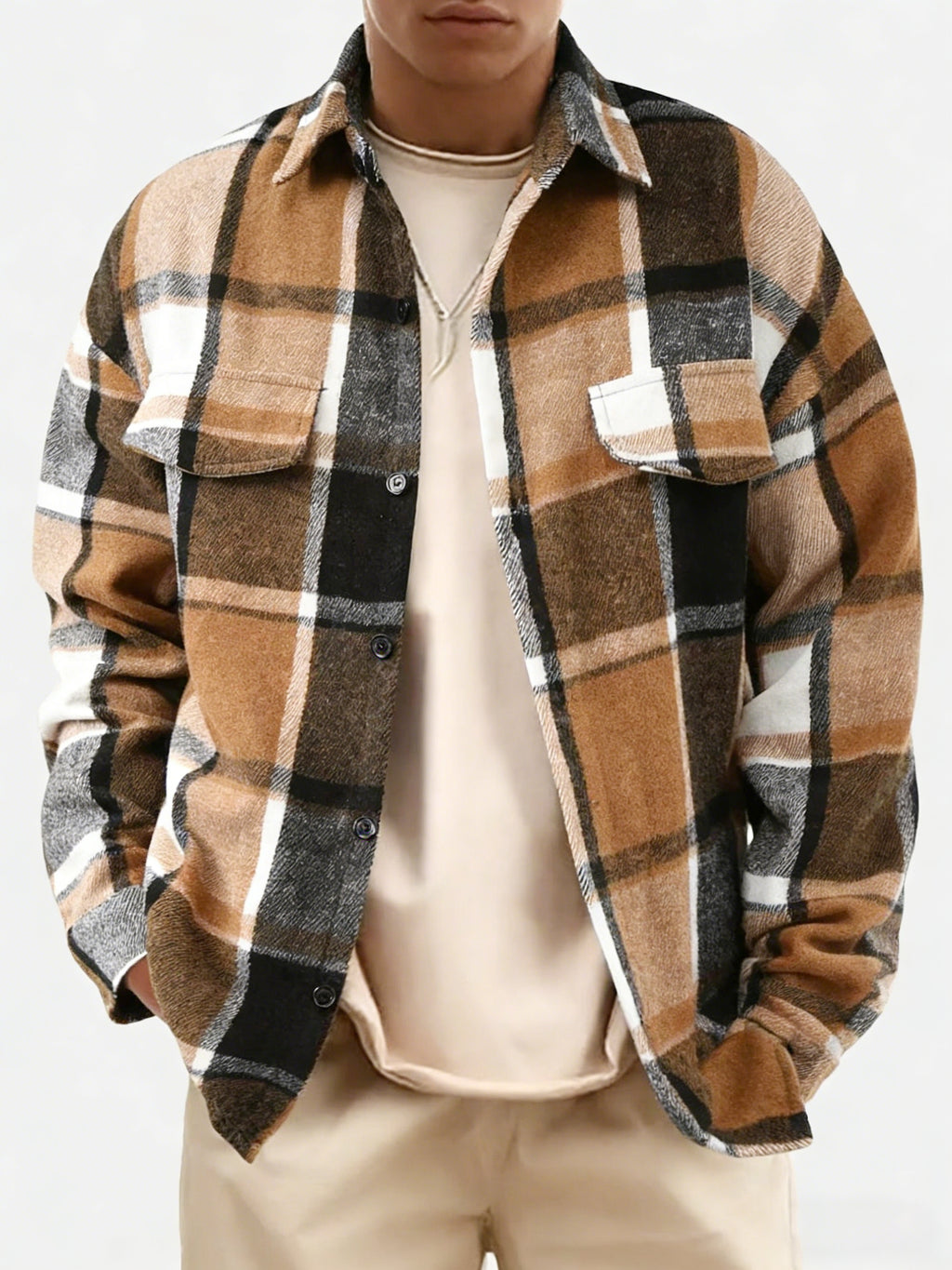 Plaid Brushed Lapel Shirt