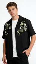 Men's Elegant Embroidery Camp Collar Short Sleeve Shirt