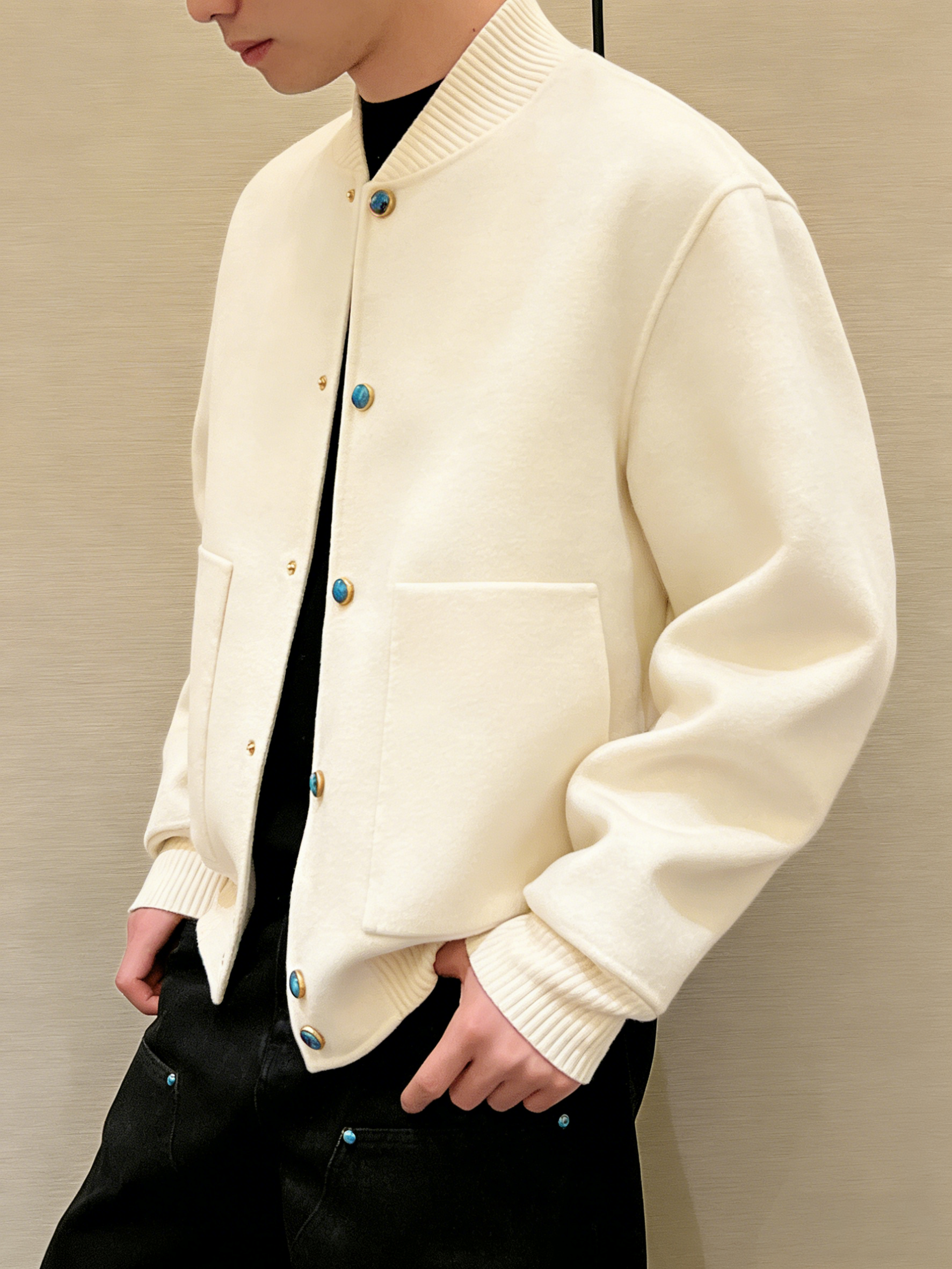 Men's Minimalist Casual Bomber Jacket – Solid Color Relaxed Fit Button Jacket