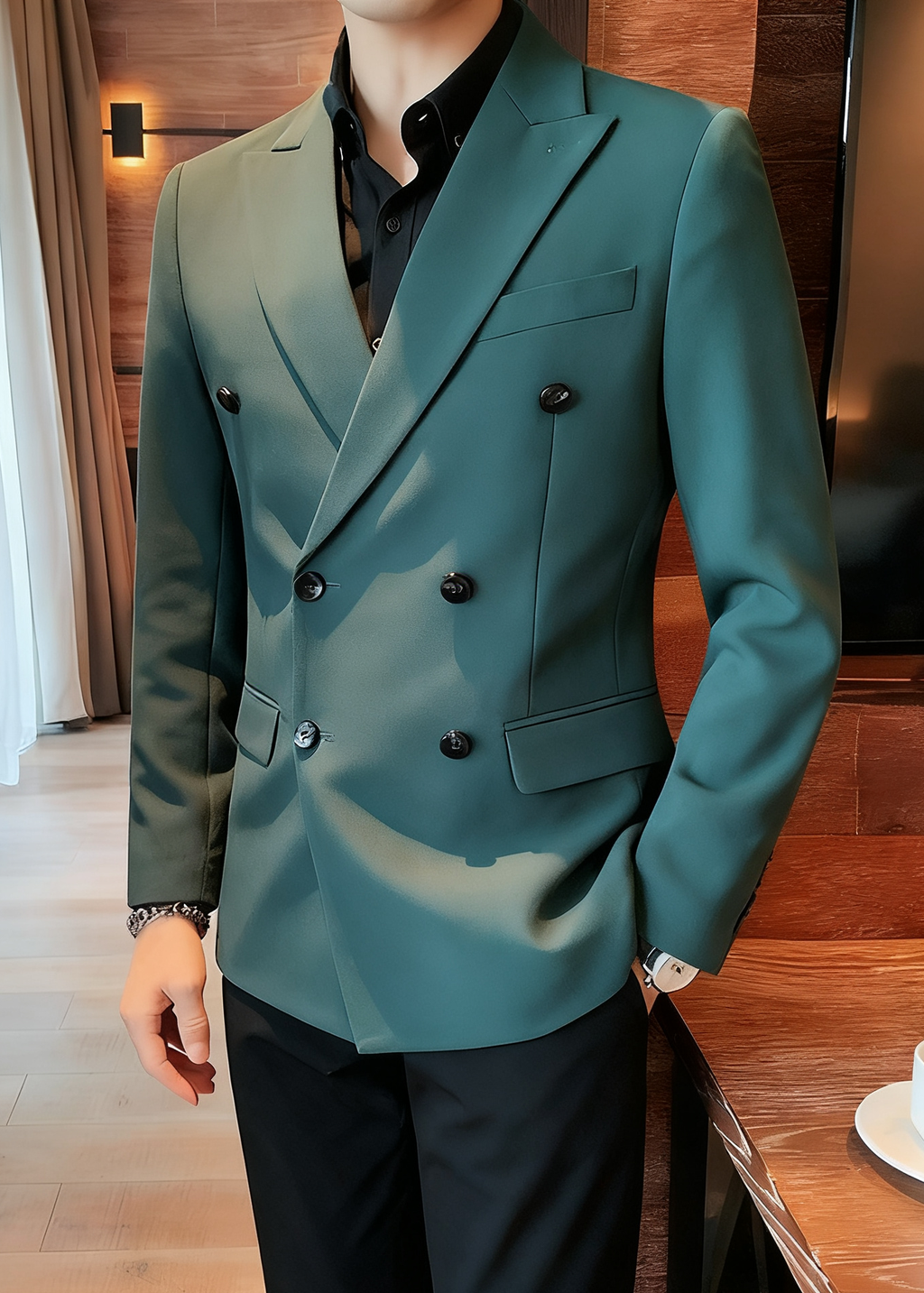 Men’s Double-Breasted Casual Blazer – Premium British Style Business Slim Fit Suit Jacket for Spring & Autumn