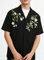Men's Elegant Embroidery Camp Collar Short Sleeve Shirt