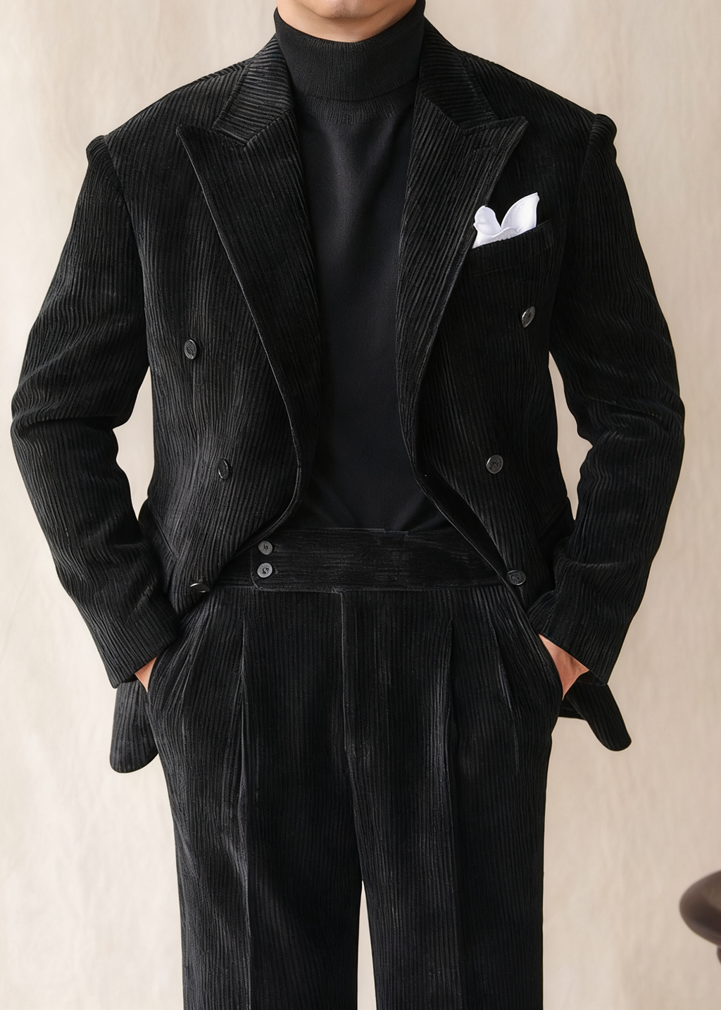 Naples Double-Breasted Corduroy Suit Jacket for Men – Winter Business & Casual Italian Lapel