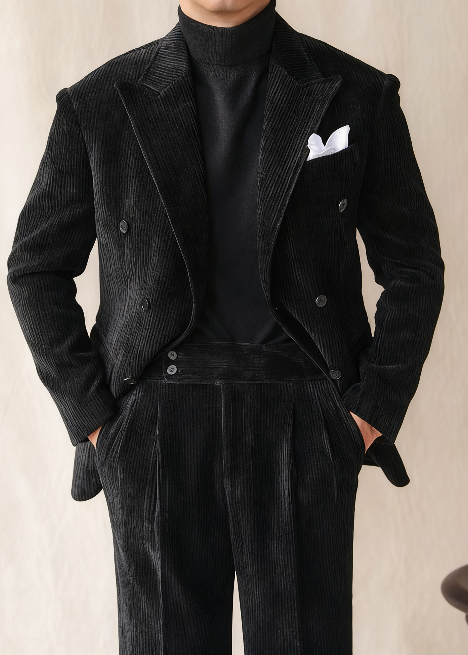 Naples Double-Breasted Corduroy Suit Jacket for Men – Winter Business & Casual Italian Lapel