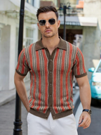 Men's Vintage Vertical Striped Knit Short Sleeve Cardigan