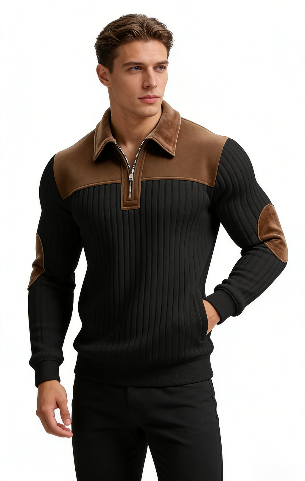Men’s Half-Zip Lapel Pullover Sweatshirt