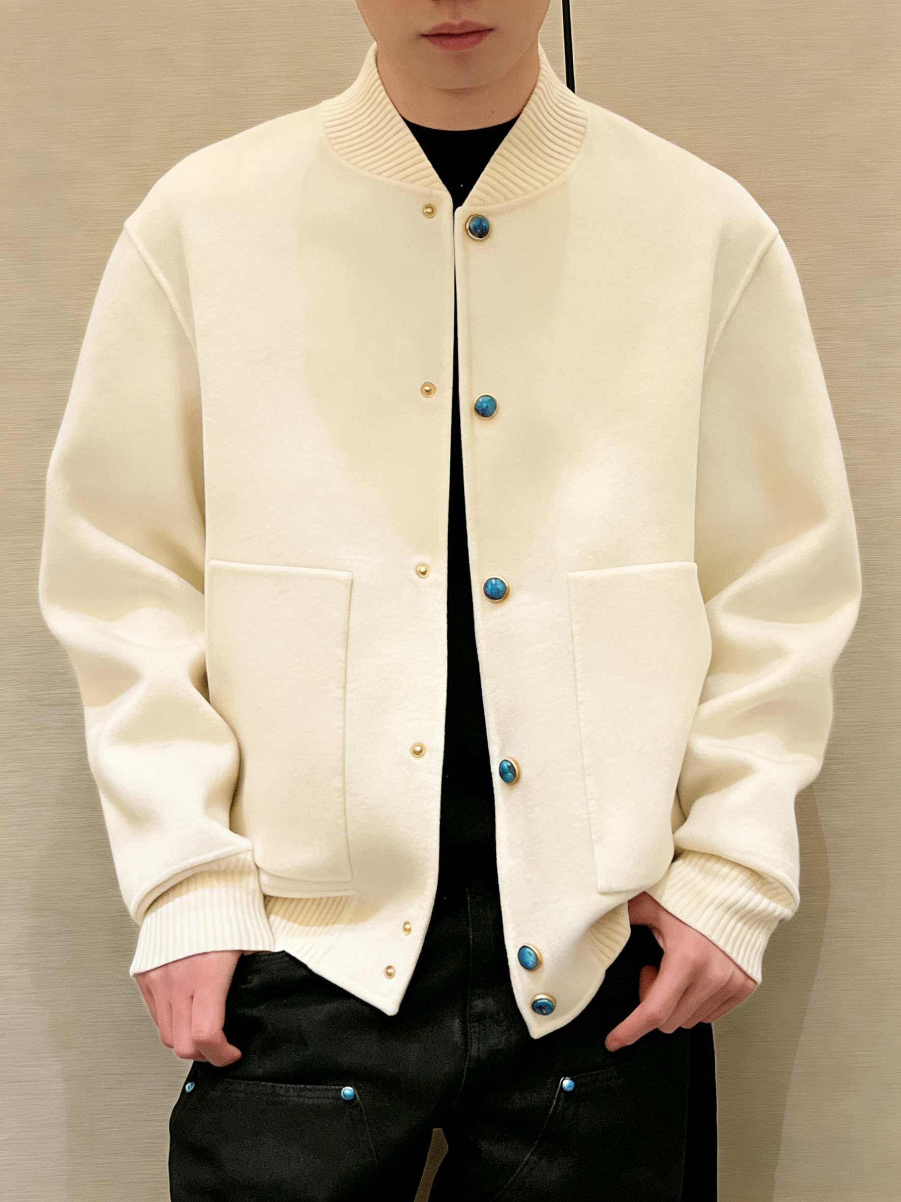 Men's Minimalist Casual Bomber Jacket – Solid Color Relaxed Fit Button Jacket