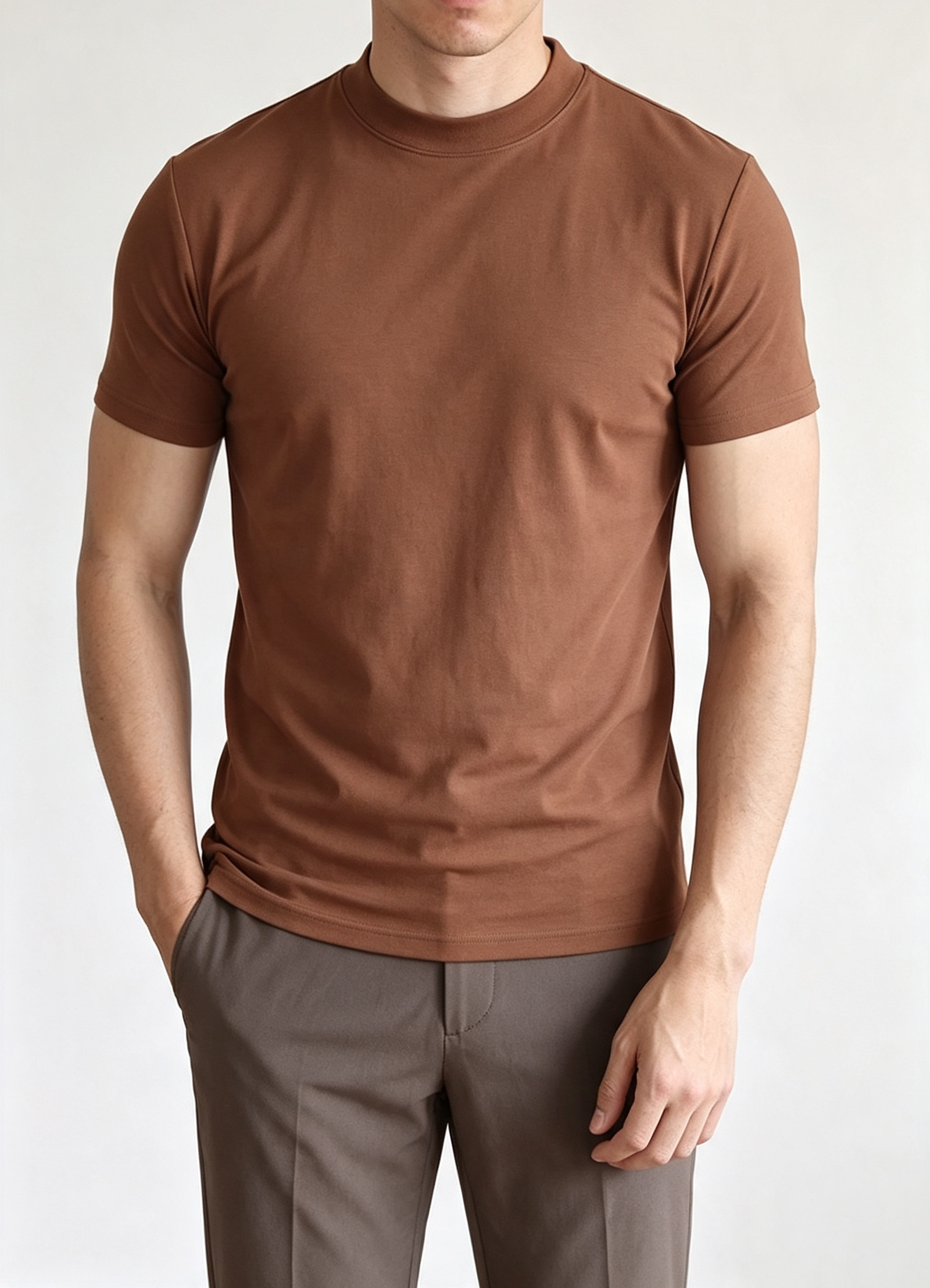 Men's Premium Mock Neck Fitted Short-Sleeve Base T-Shirt