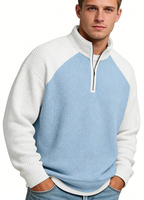 Men's Casual Color-Block Waffle Knit Quarter-Zip Pullover