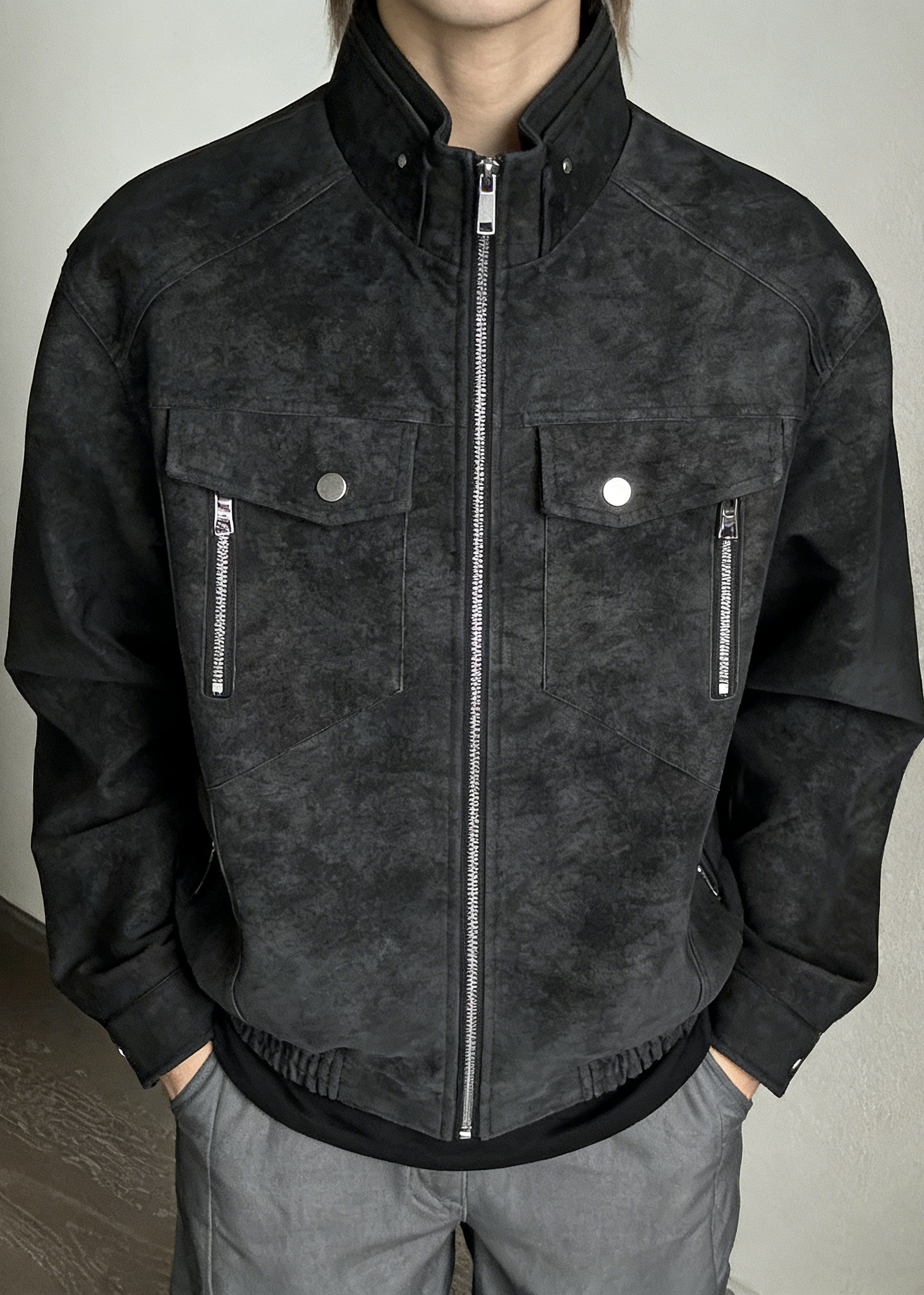 Men’s Casual Moto-Style Faux Leather Jacket – Stand Collar Spring/Autumn Trend Coat