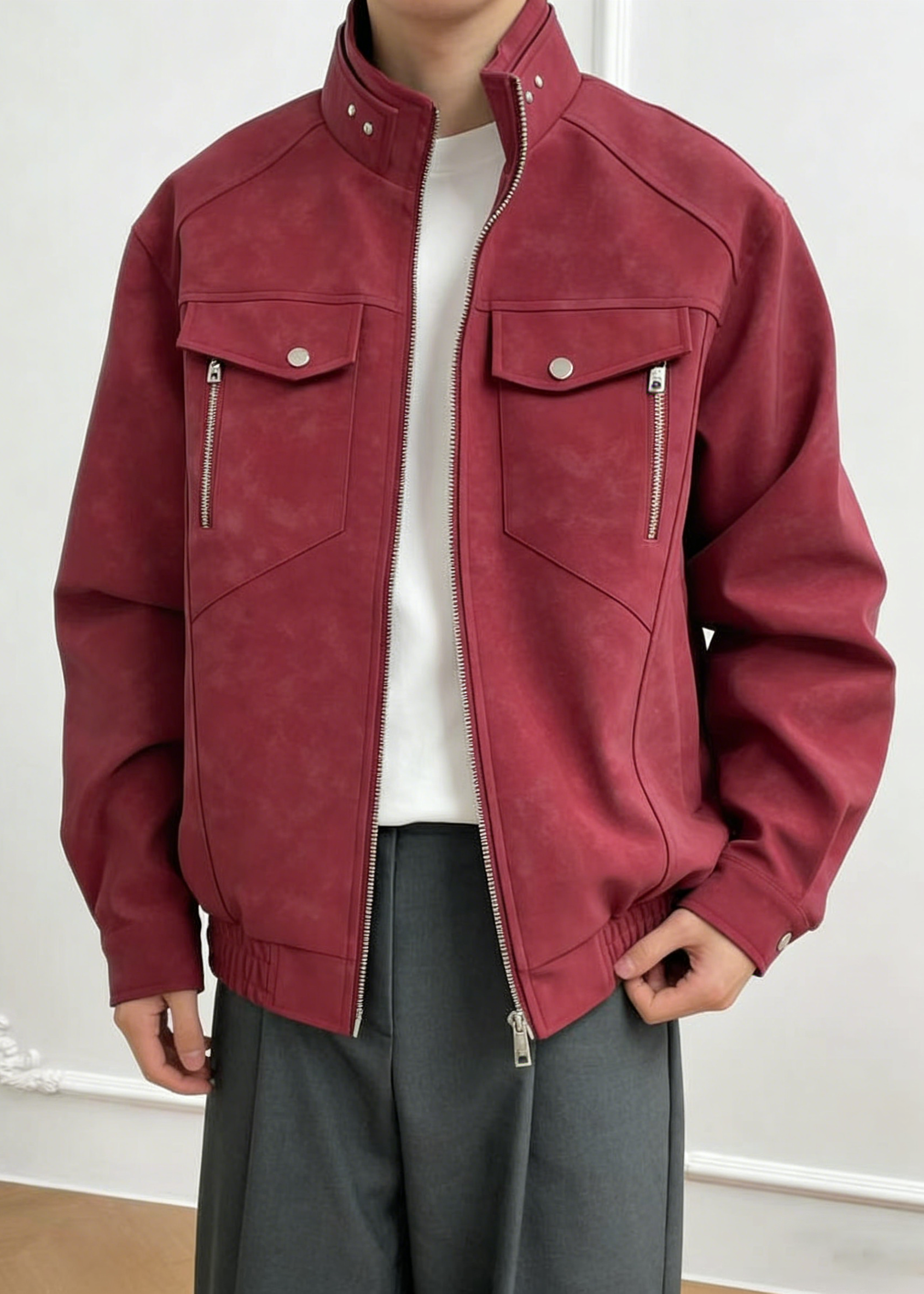 Men’s Casual Moto-Style Faux Leather Jacket – Stand Collar Spring/Autumn Trend Coat