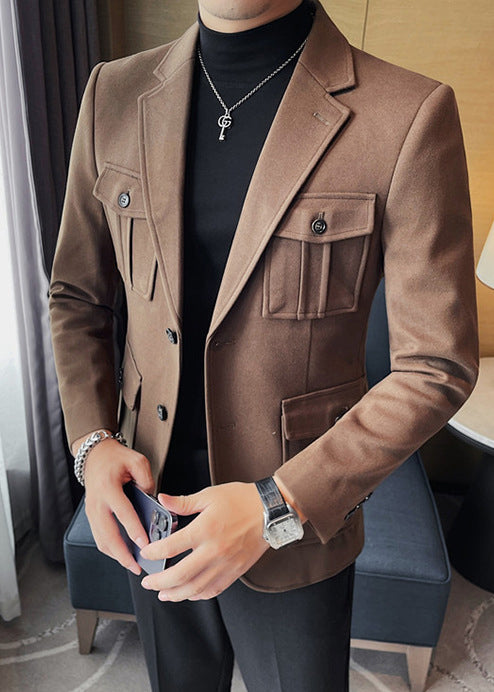 Men’s Wool-Blend Short Coat – Fall/Winter Korean Style Casual Tailored Jacket