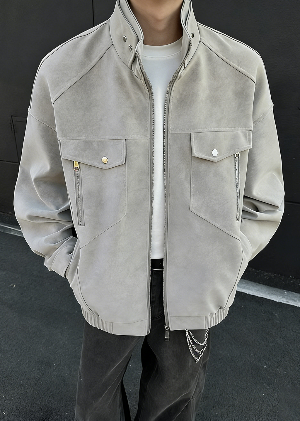 Men’s Casual Moto-Style Faux Leather Jacket – Stand Collar Spring/Autumn Trend Coat