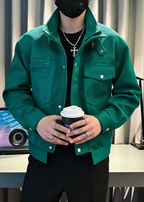 Men’s Suede-Touch Stand Collar Workwear Jacket – Trendy Street Style Spring/Fall Outerwear