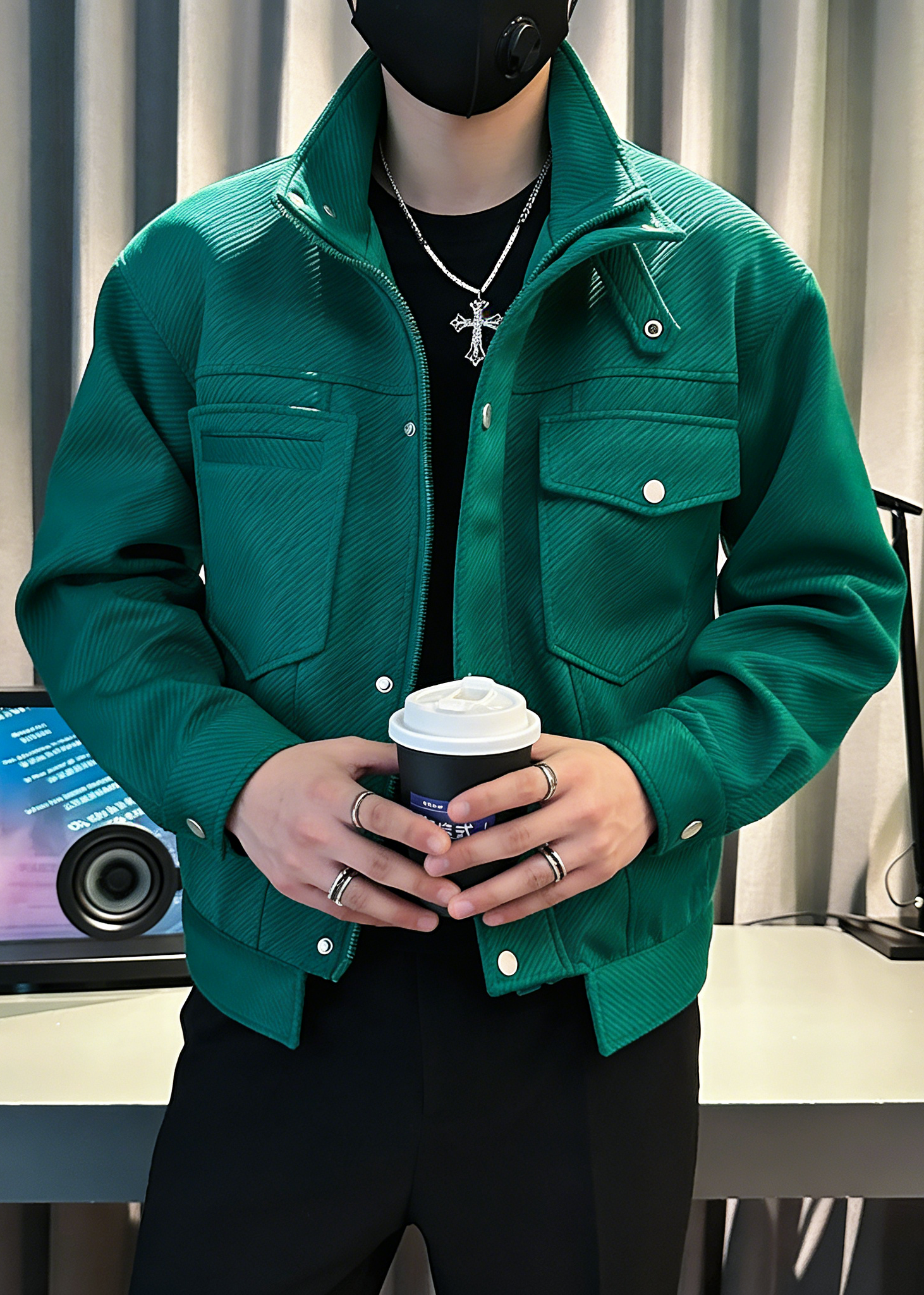 Men’s Suede-Touch Stand Collar Workwear Jacket – Trendy Street Style Spring/Fall Outerwear