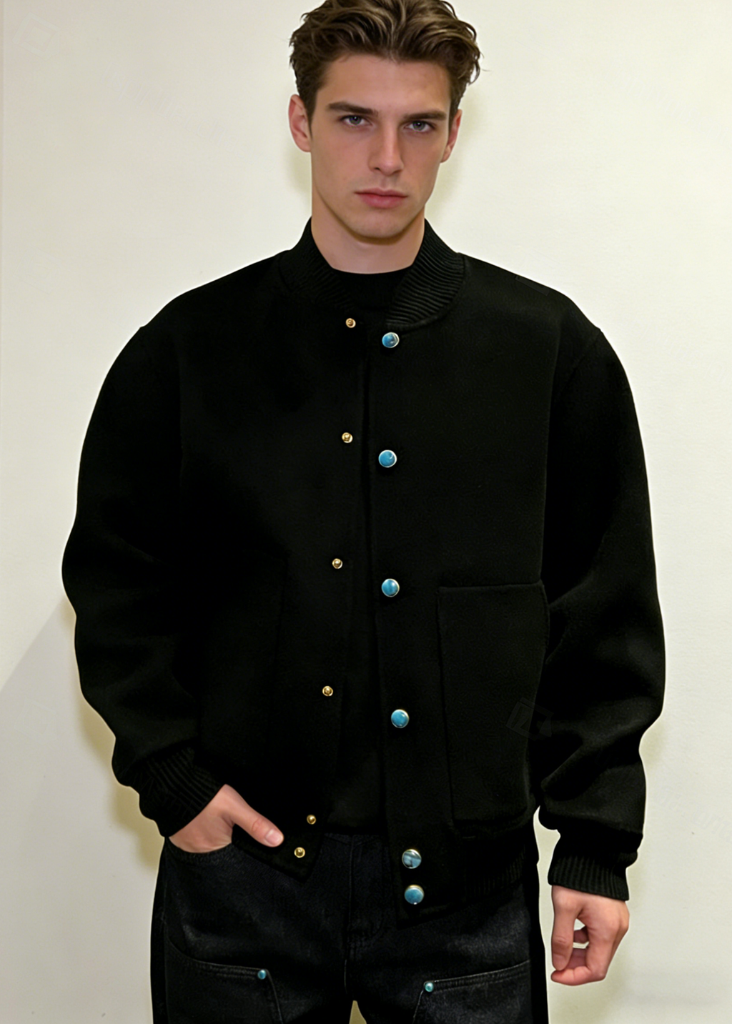 Men's Minimalist Casual Bomber Jacket – Solid Color Relaxed Fit Button Jacket