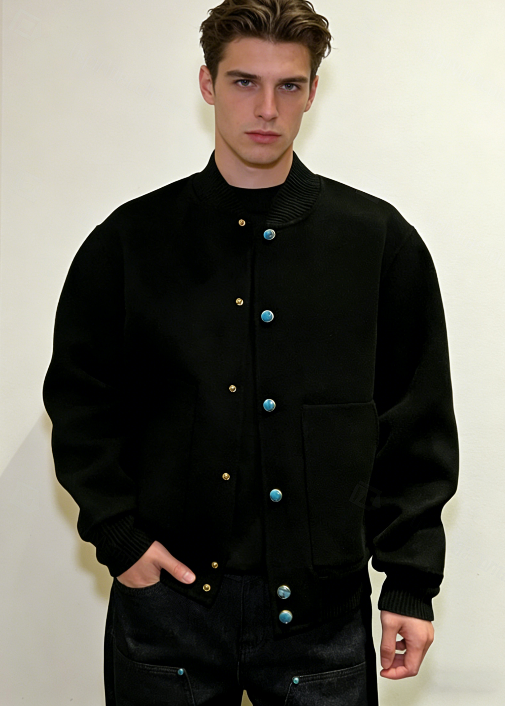 Men's Minimalist Casual Bomber Jacket – Solid Color Relaxed Fit Button Jacket