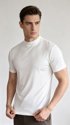 Men's Premium Mock Neck Fitted Short-Sleeve Base T-Shirt