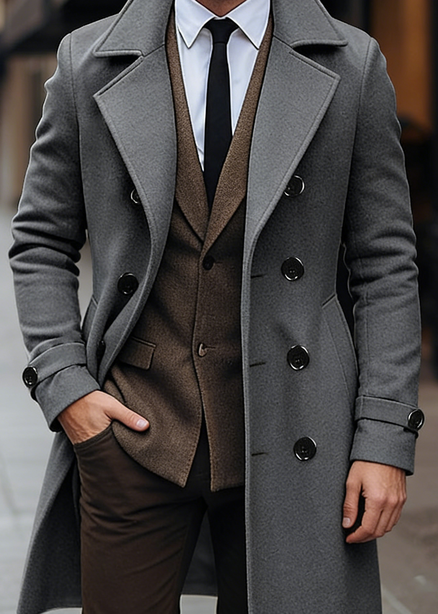 Men’s Classic Double-Breasted Wool Blend Overcoat – Mid-Length Tailored Winter Trench