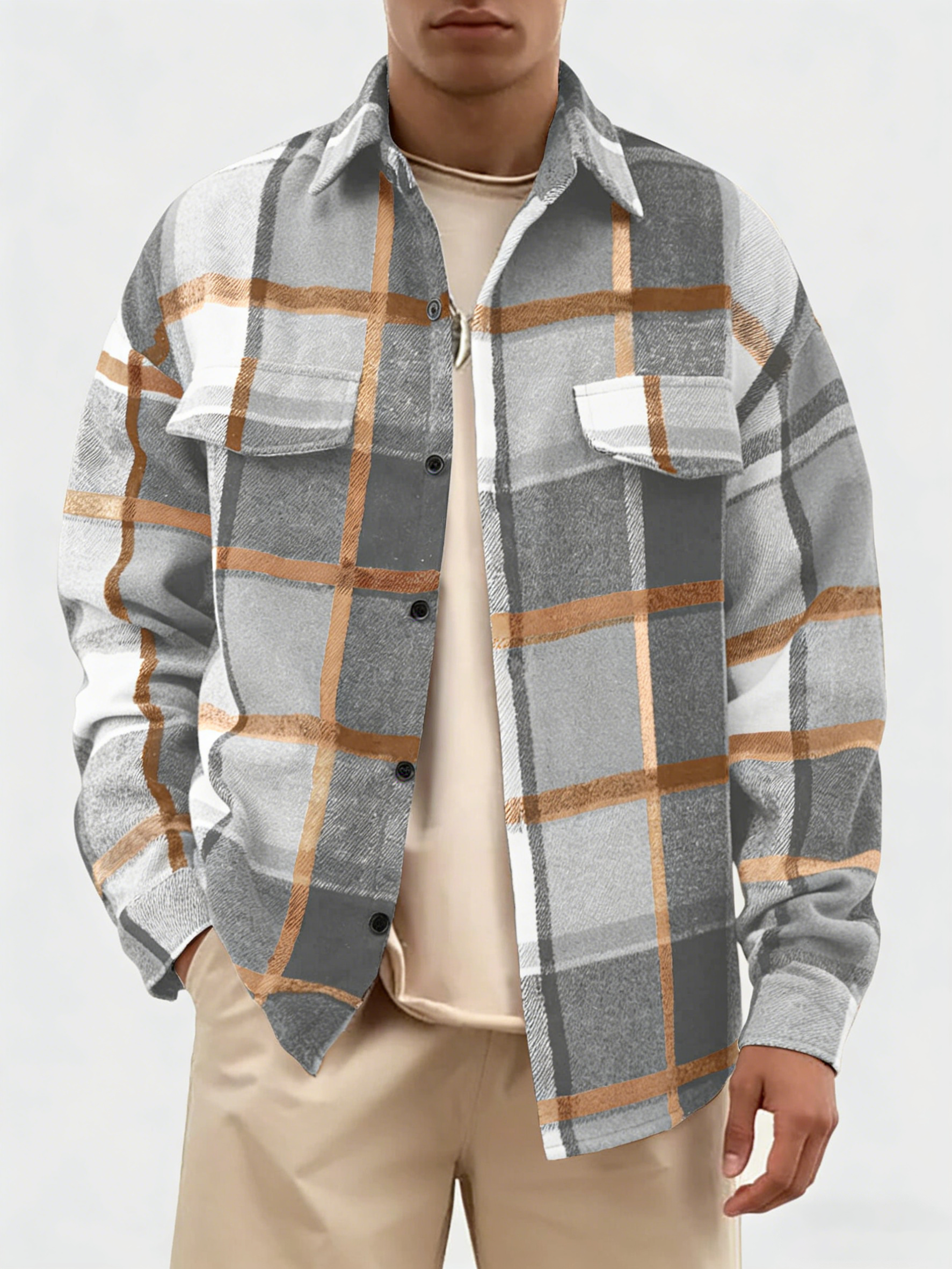Plaid Brushed Lapel Shirt