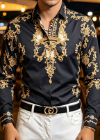 Luxury Baroque Butterfly Rhinestone Printed Shirt - Men's Slim Fit Non-Iron Vintage Dandy Dress Shirt