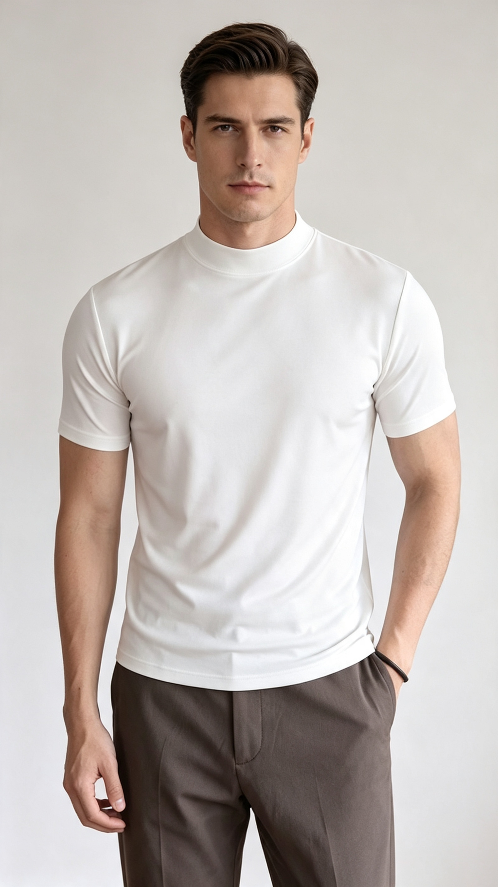 Men's Premium Mock Neck Fitted Short-Sleeve Base T-Shirt
