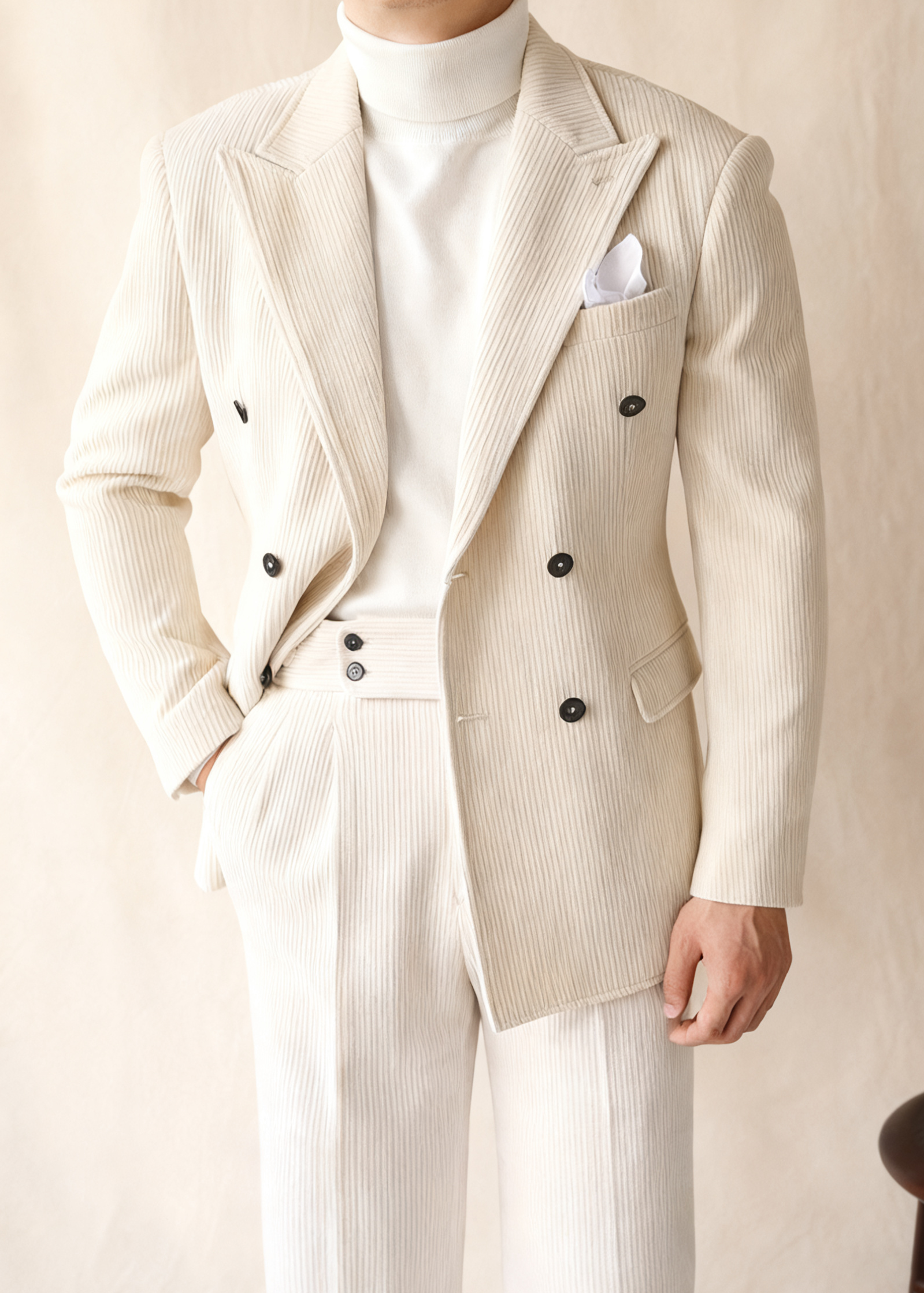 Naples Double-Breasted Corduroy Suit Jacket for Men – Winter Business & Casual Italian Lapel