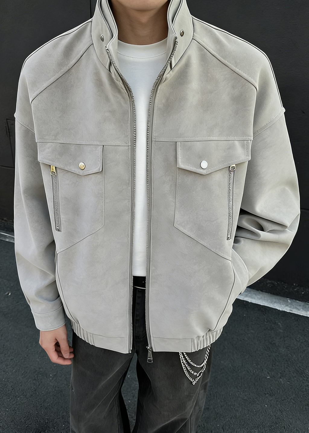 Men’s Casual Moto-Style Faux Leather Jacket – Stand Collar Spring/Autumn Trend Coat