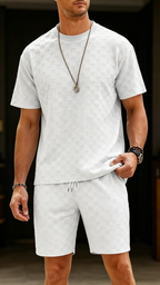 Men's Premium Checkerboard Knit Crewneck Tee & Shorts Set