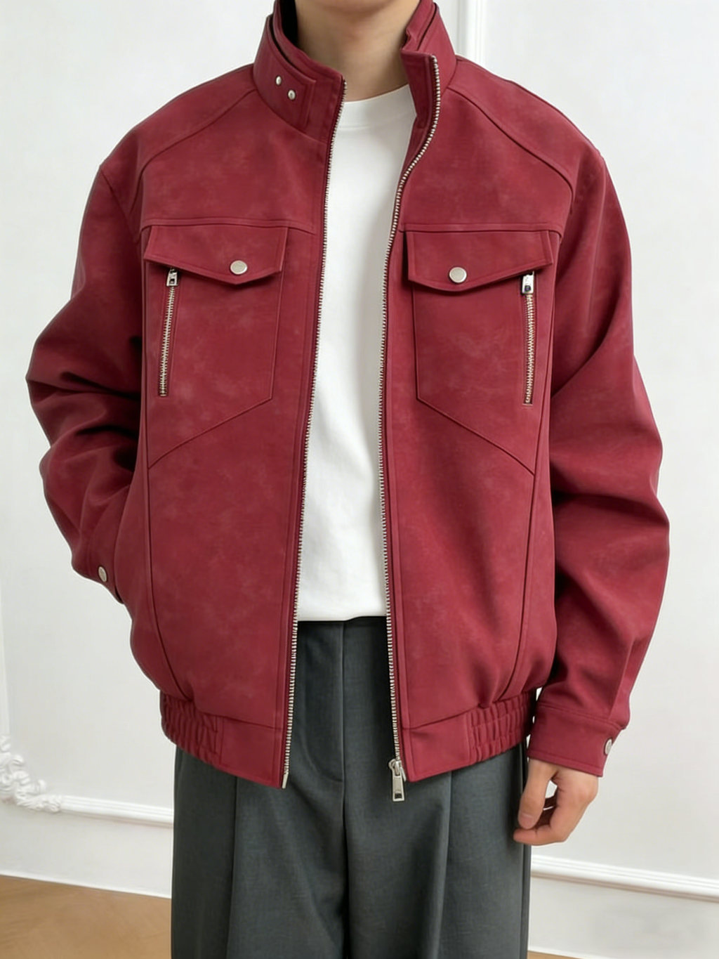 Men’s Casual Moto-Style Faux Leather Jacket – Stand Collar Spring/Autumn Trend Coat