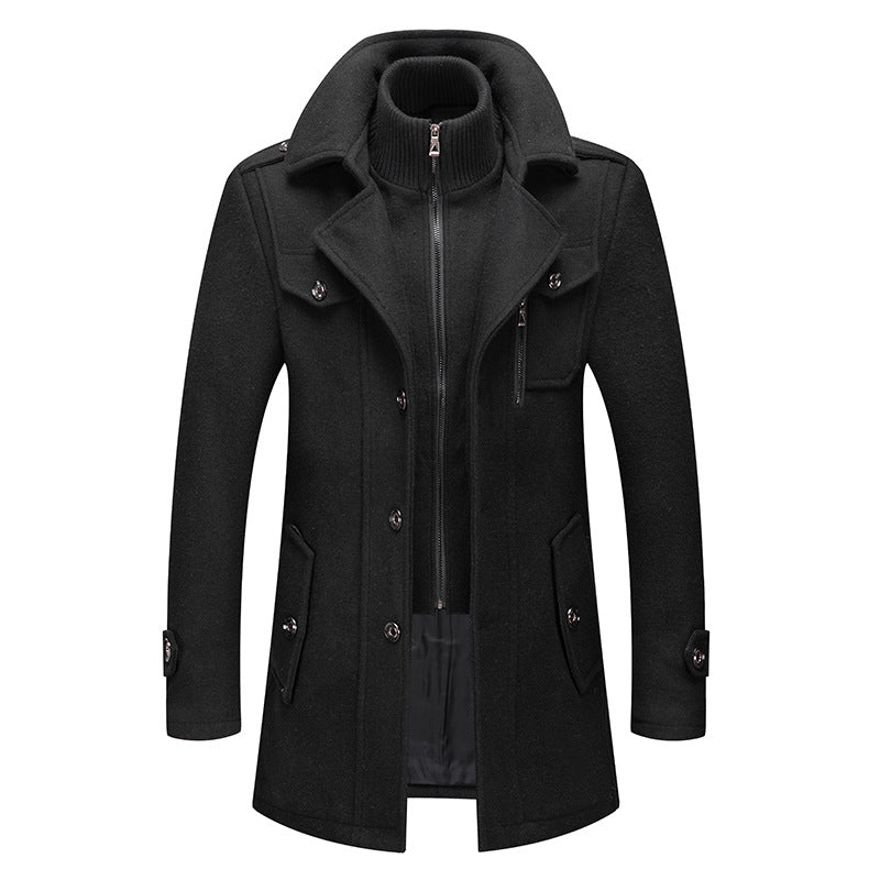 Men’s Winter Wool Blend Double‑Collar Overcoat – Business & Everyday Cold‑Weather Coat