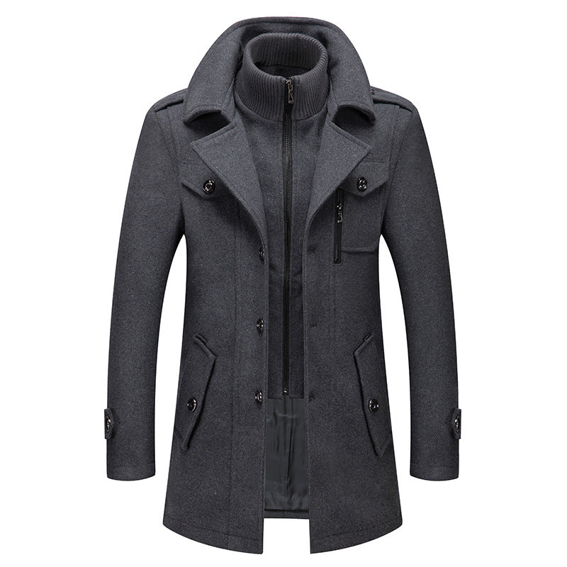 Men’s Winter Wool Blend Double‑Collar Overcoat – Business & Everyday Cold‑Weather Coat