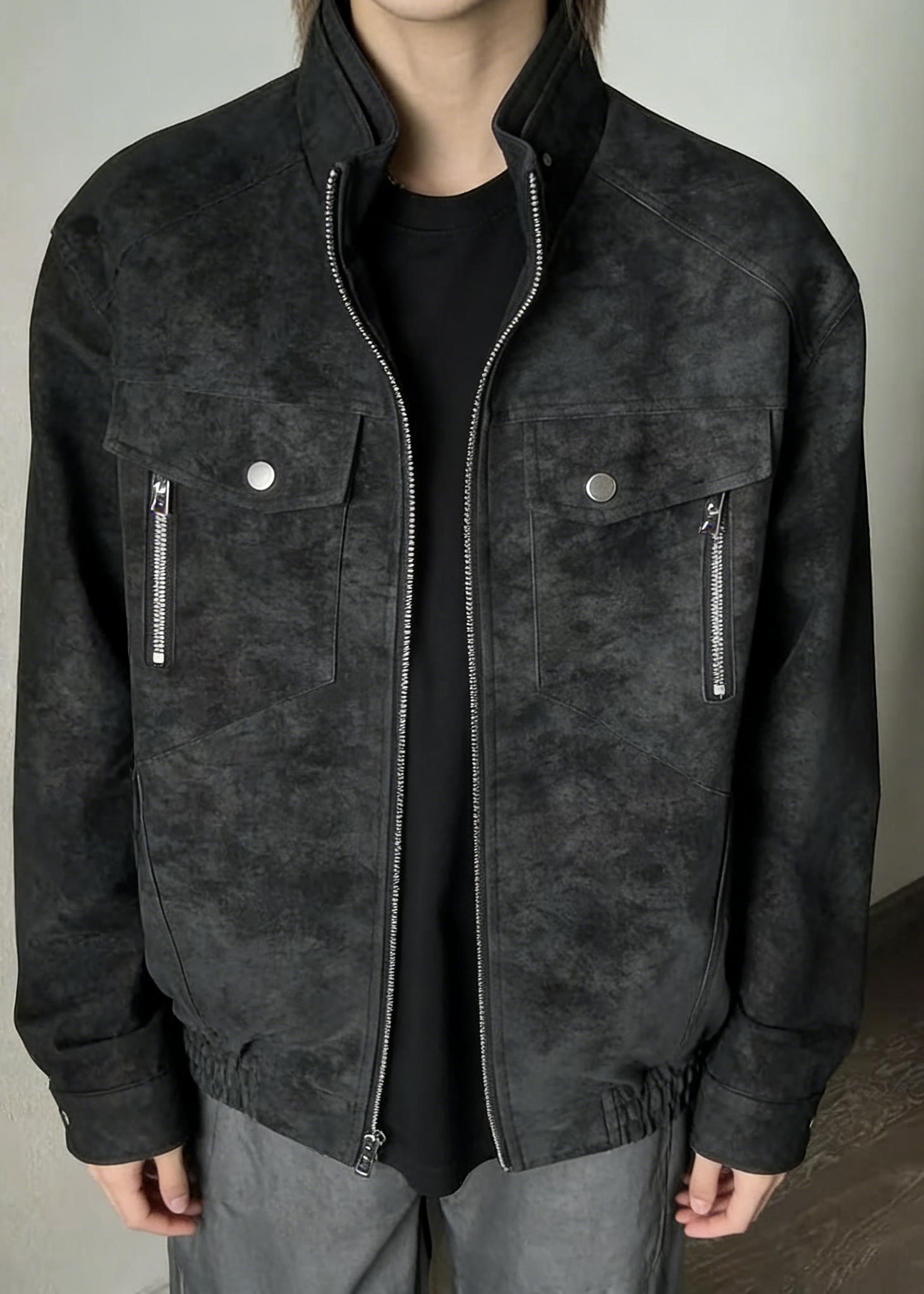 Men’s Casual Moto-Style Faux Leather Jacket – Stand Collar Spring/Autumn Trend Coat