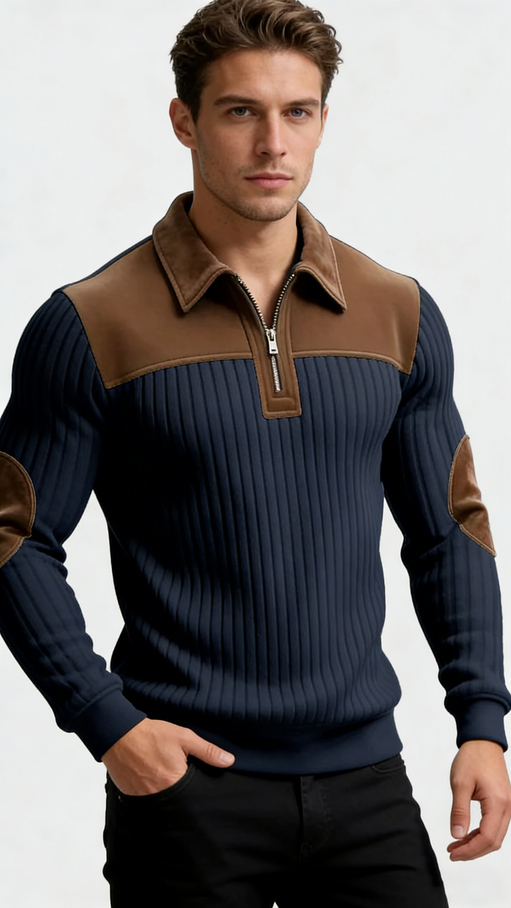 Men’s Half-Zip Lapel Pullover Sweatshirt