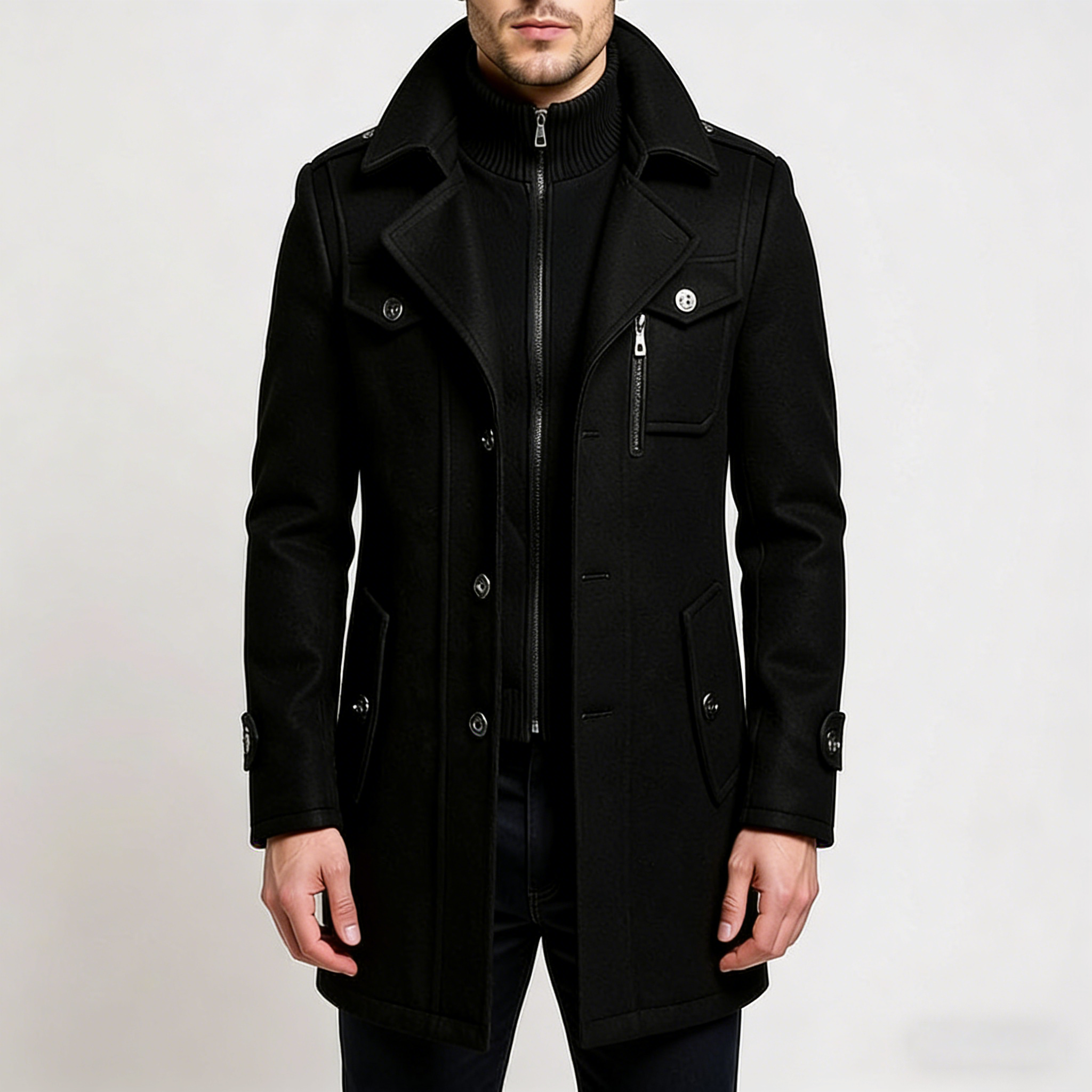 Men’s Winter Wool Blend Double‑Collar Overcoat – Business & Everyday Cold‑Weather Coat
