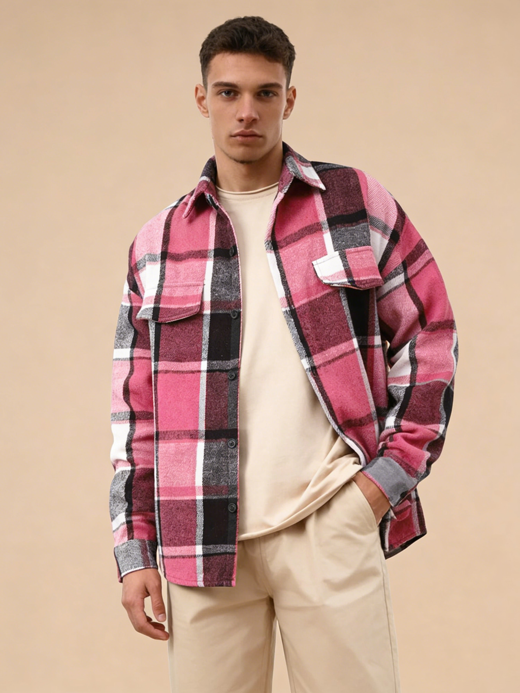 Plaid Brushed Lapel Shirt