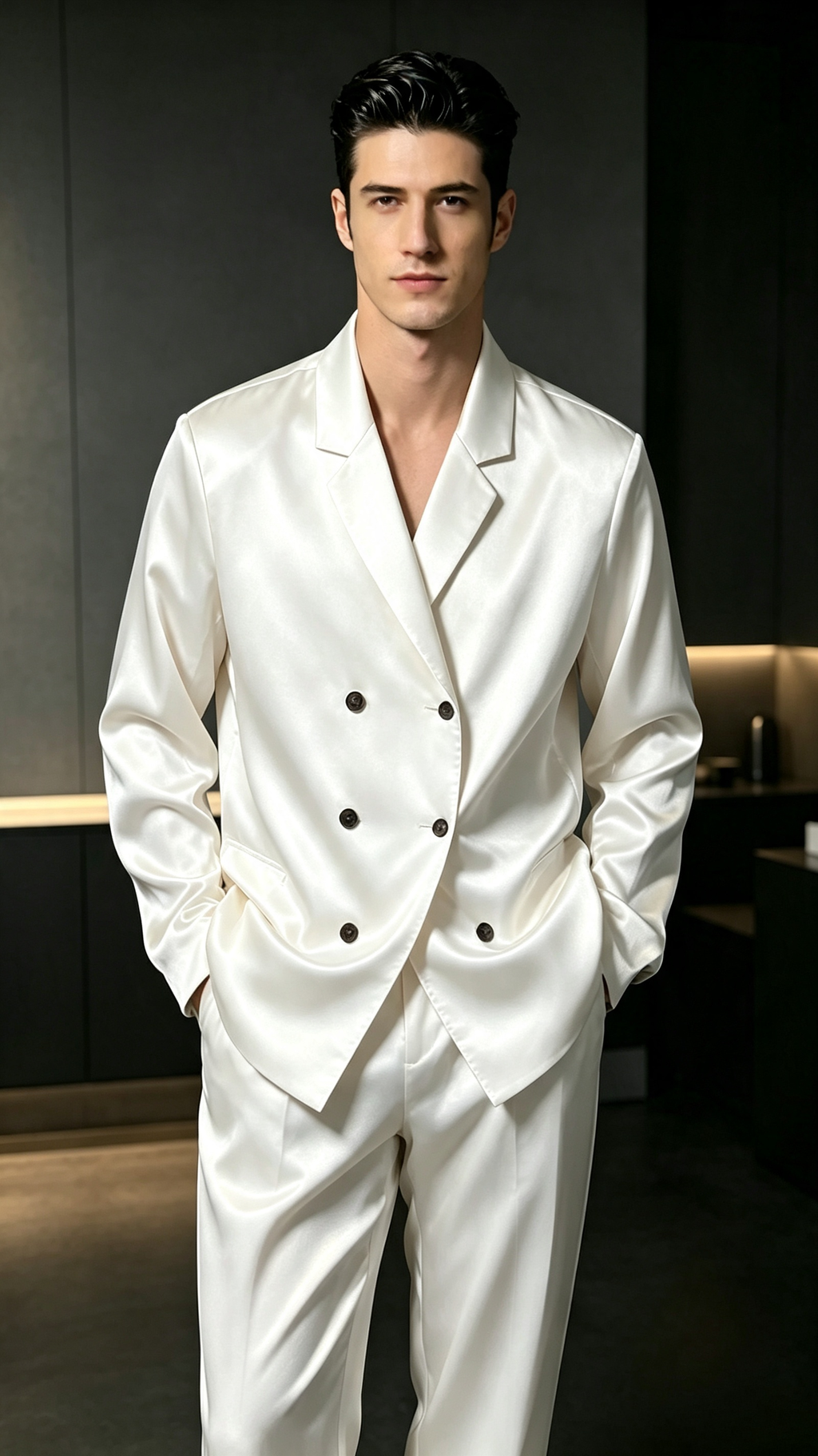Men’s Smooth Silk-Feel Casual Suit Set