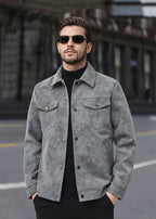 Men’s Retro PU Leather Shirt Jacket – Casual American Workwear Style